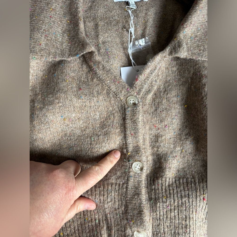 NWT Large Emory Park Wide Collar Cropped Cardigan Dark Oat Neutral 90's Inspired - Picture 9 of 11